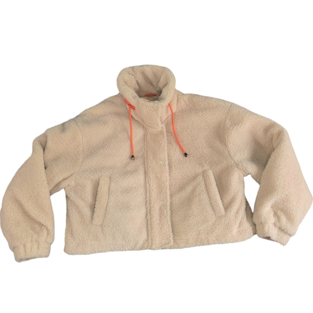 BP Women's Sherpa Jacket Small Cream Beige Oversized Cropped SOFT Coat Shacket - Picture 2 of 13